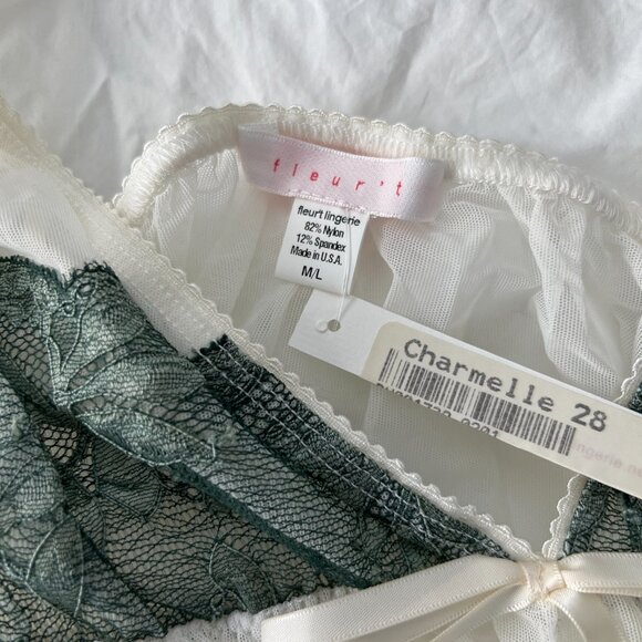 NWT fleur't Sheer White & Green Babydoll Camisole - Picture 3 of 3